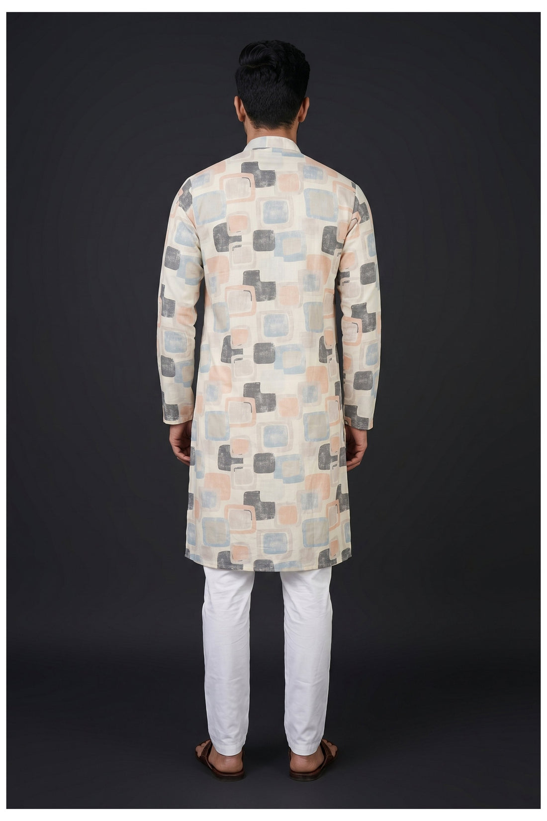 Off White Abstract Printed Men'S Kurta