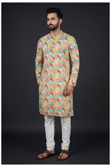 Peach Multicolor Floral Printed Kurta Set