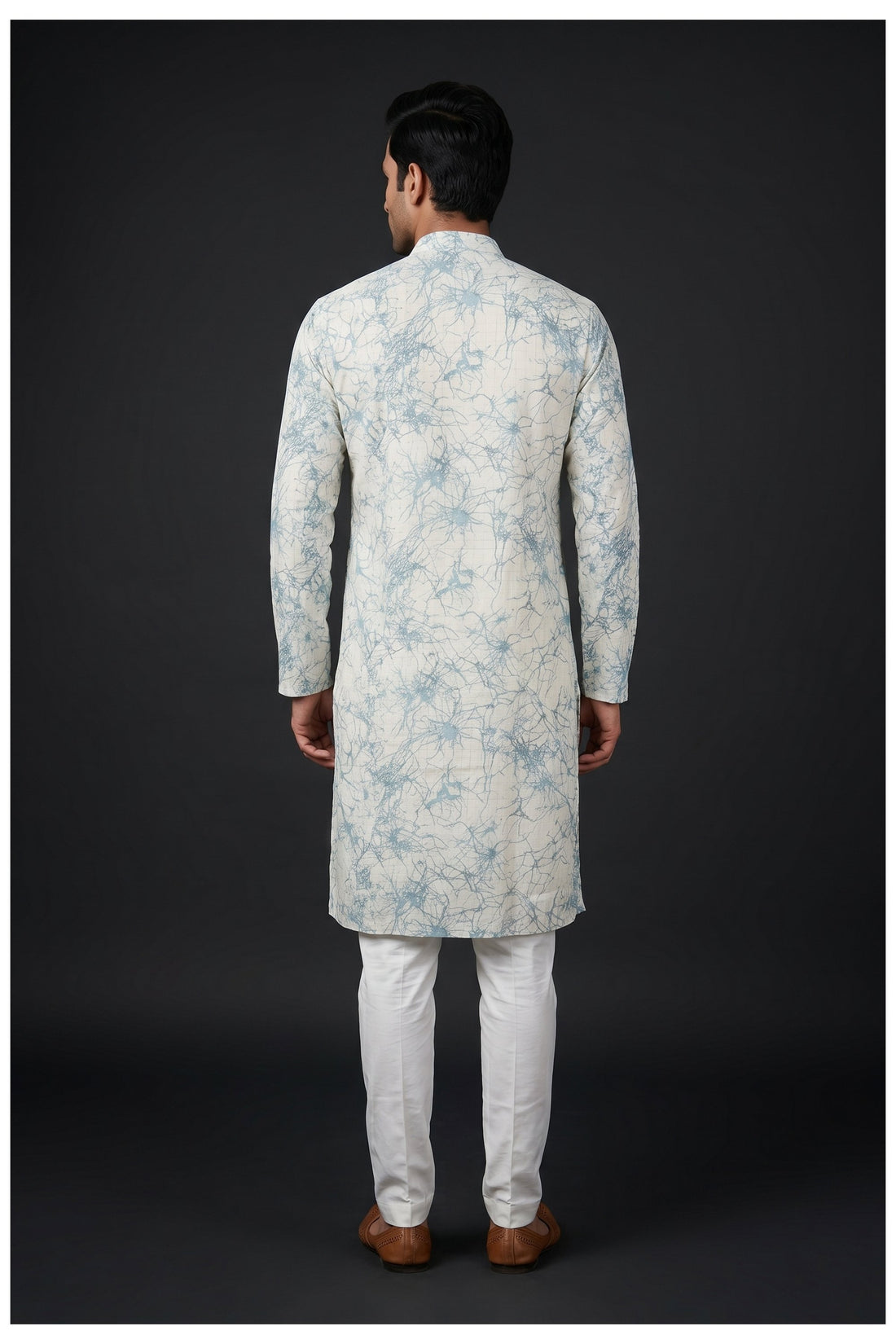 Off White Floral And Abstract Printed Men'S Kurta