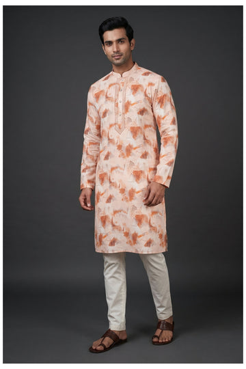 Peach Abstract Printed Men’S Kurta Set