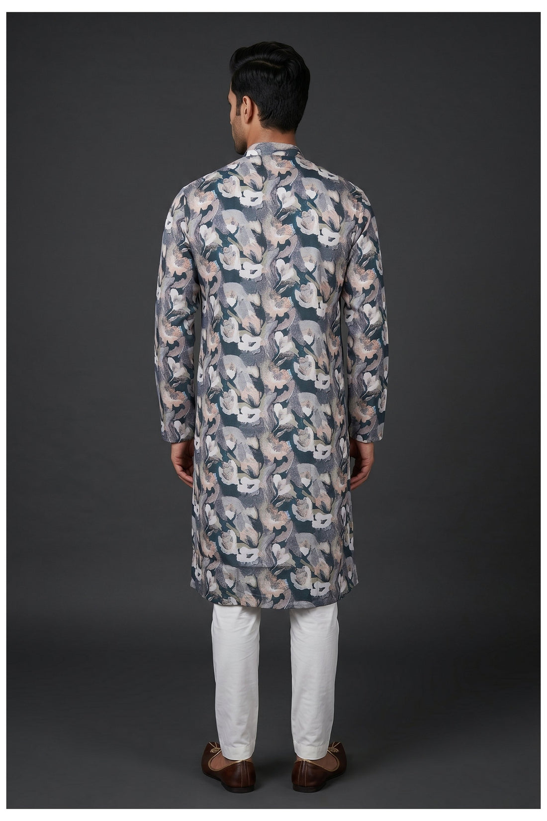 Teal Floral Printed Men’S Kurta Set