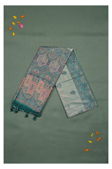 Dusty Teal Banarasi Art Silk Wedding Party Wear Saree