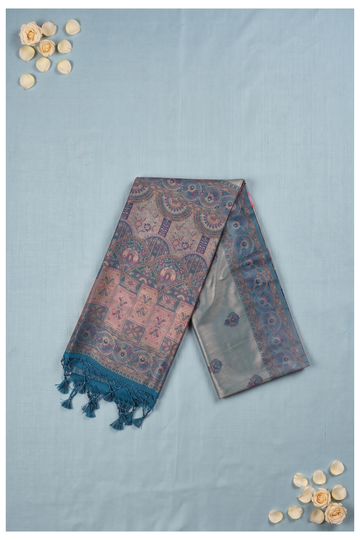 Silver Blue Banarasi Art Silk Wedding Party Saree