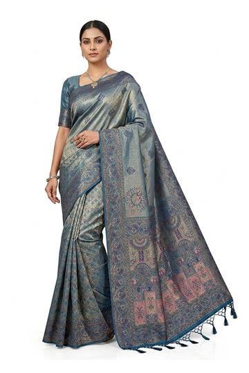 Steel Blue Banarasi Art Silk Saree