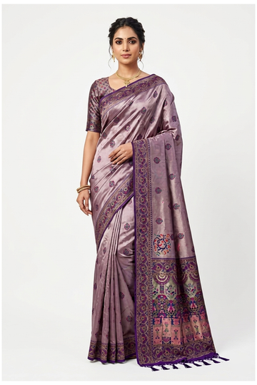 Mauve Banarasi Art Silk Wedding Party Wear Saree