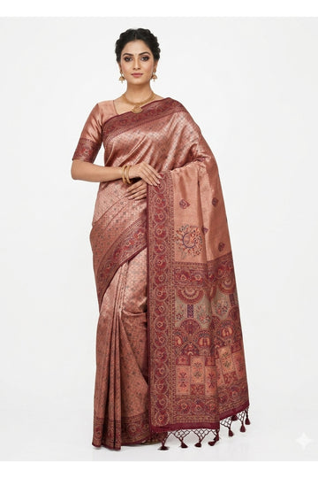 Rose Gold Banarasi Art Silk Saree