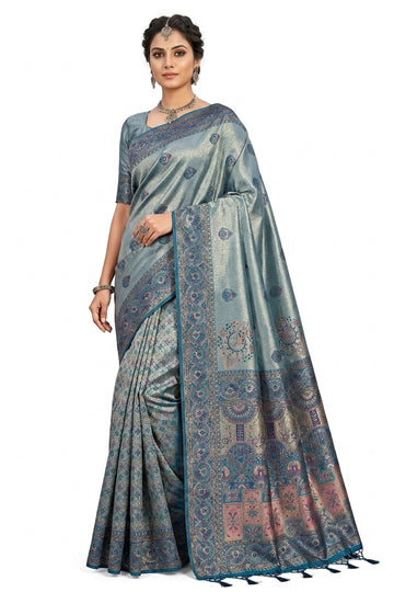 Ice Blue Banarasi Art Silk Saree