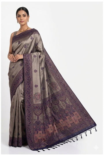 Taupe Grey Banarasi Art Silk Saree