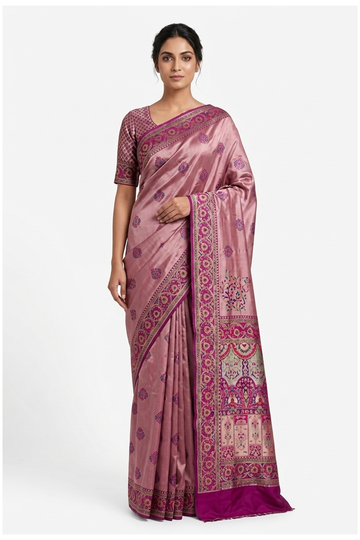 Mauve Banarasi Art Silk Wedding Party Wear Saree