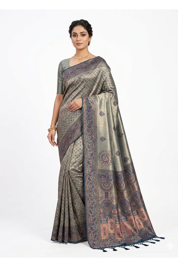 Grey Blue Banarasi Art Silk Saree