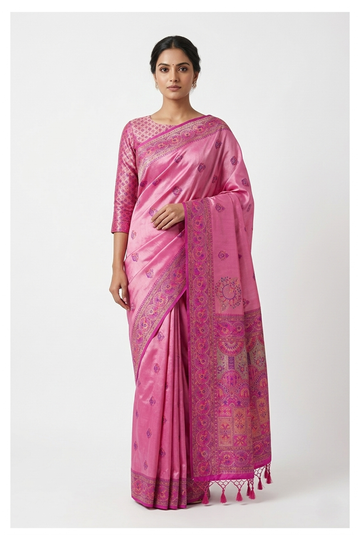 Violet Red Banarasi Art Silk Wedding Party Wear Saree