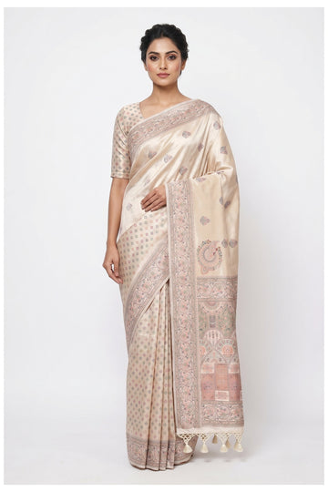 Cream Banarasi Art Silk Saree