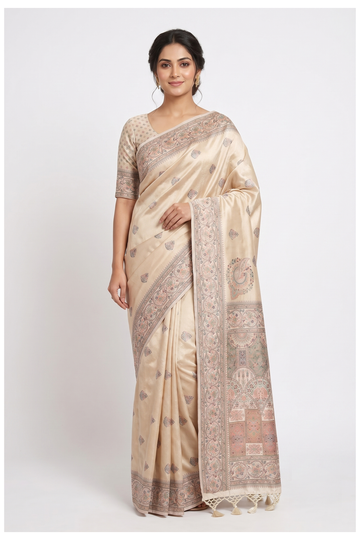 Cream Banarasi Art Silk Saree