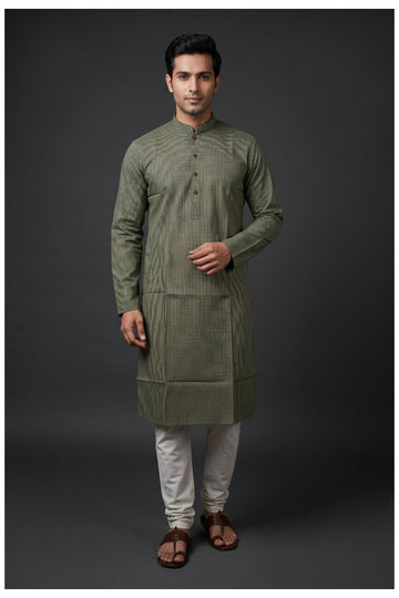 Olive Micro Print Men’S Kurta Set