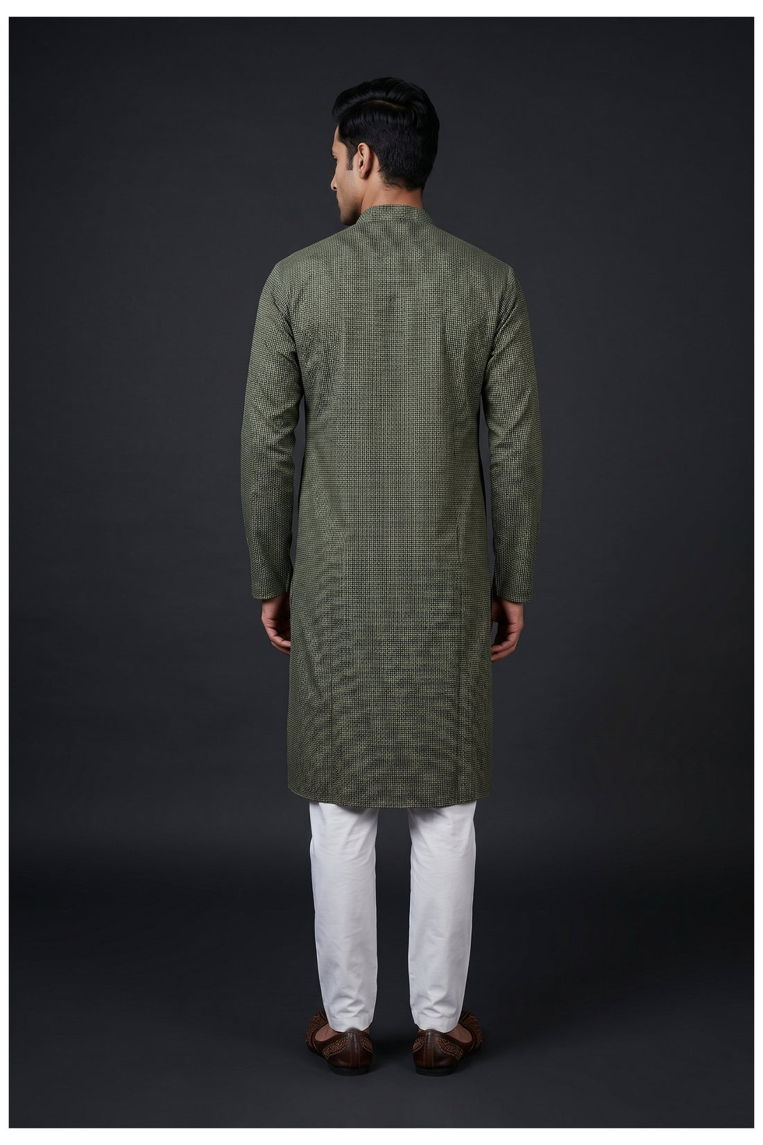 Olive Micro Print Men’S Kurta Set