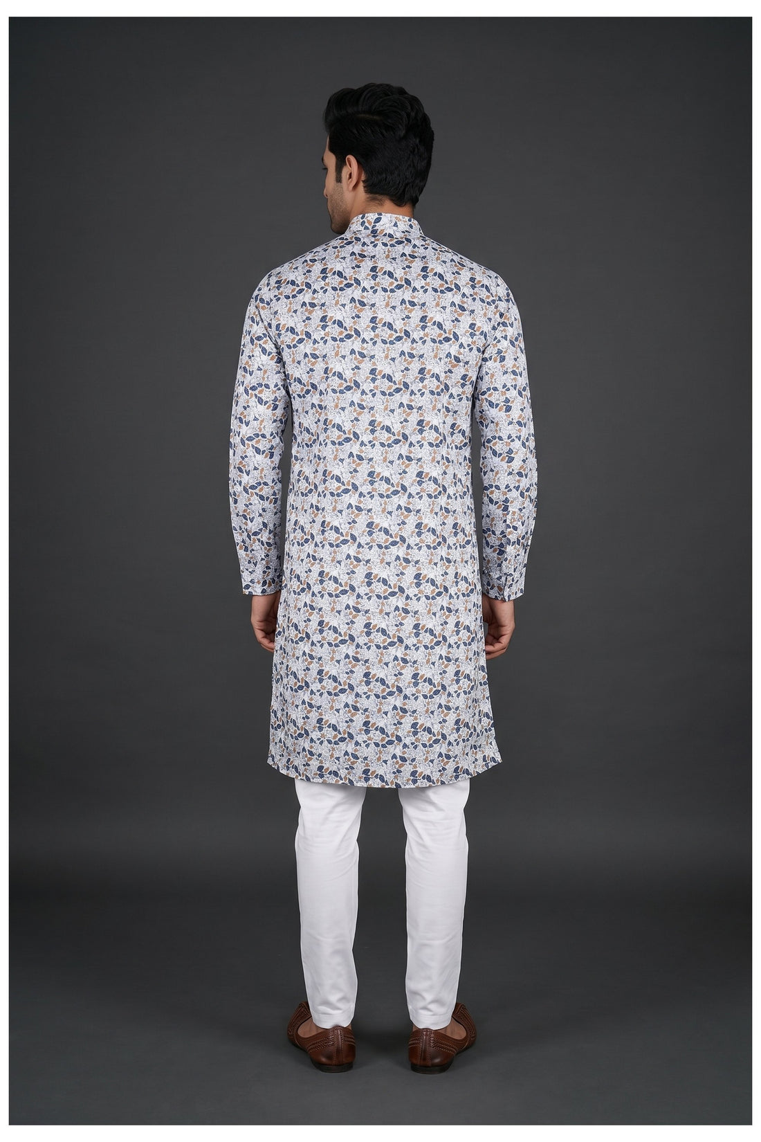 White Floral Printed Men’S Kurta