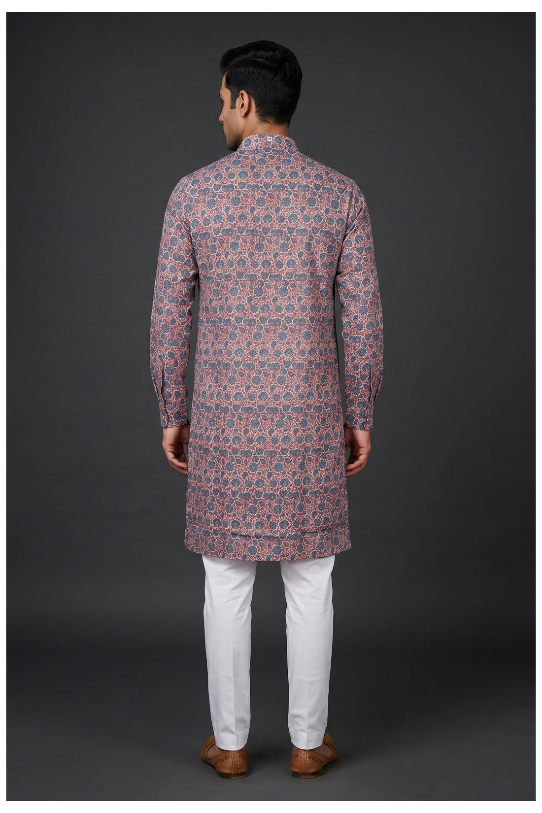 Dusty Rose Floral Printed Men'S Kurta