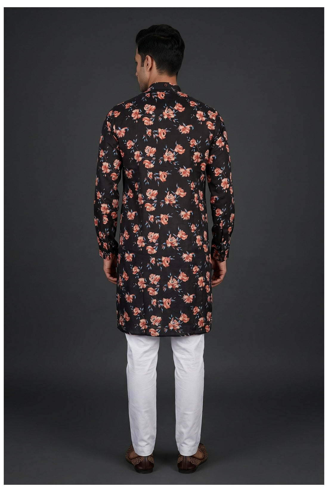 Black Floral Printed Men’S Kurta Set