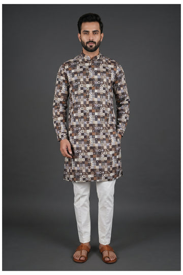 Abstract Mosaic Printed Men’S Kurta Set
