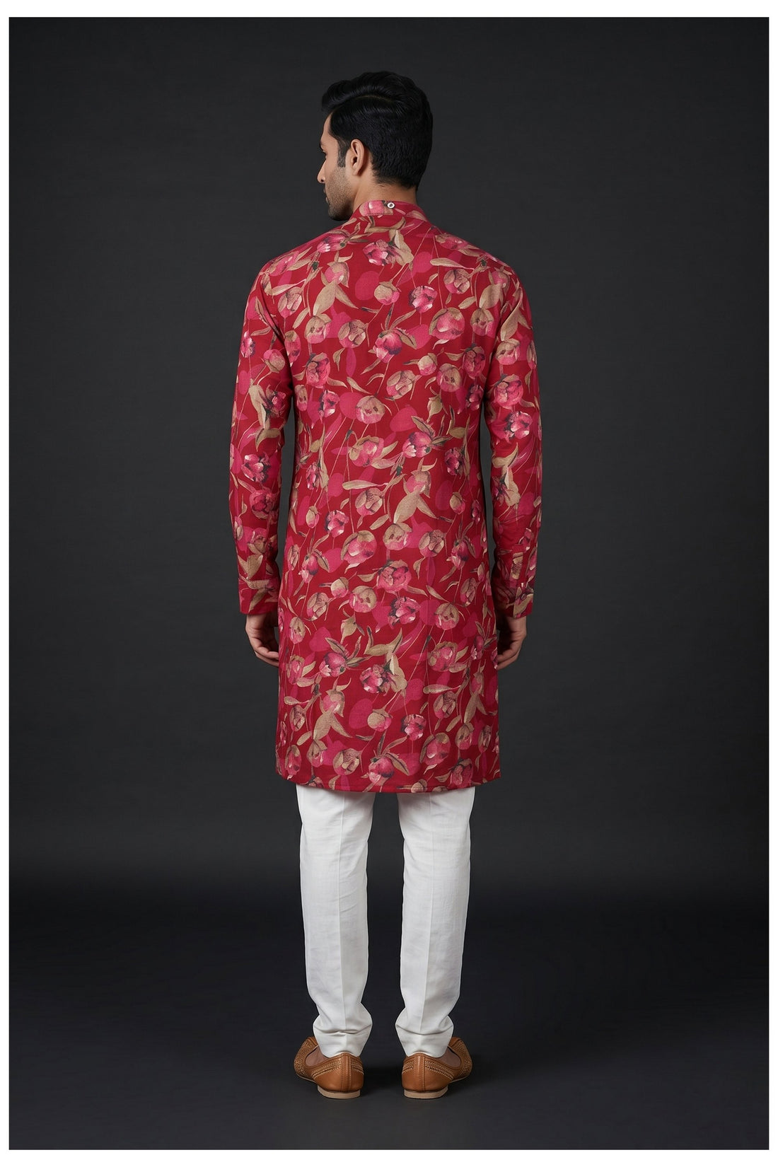 Maroon Floral Printed Men'S Kurta