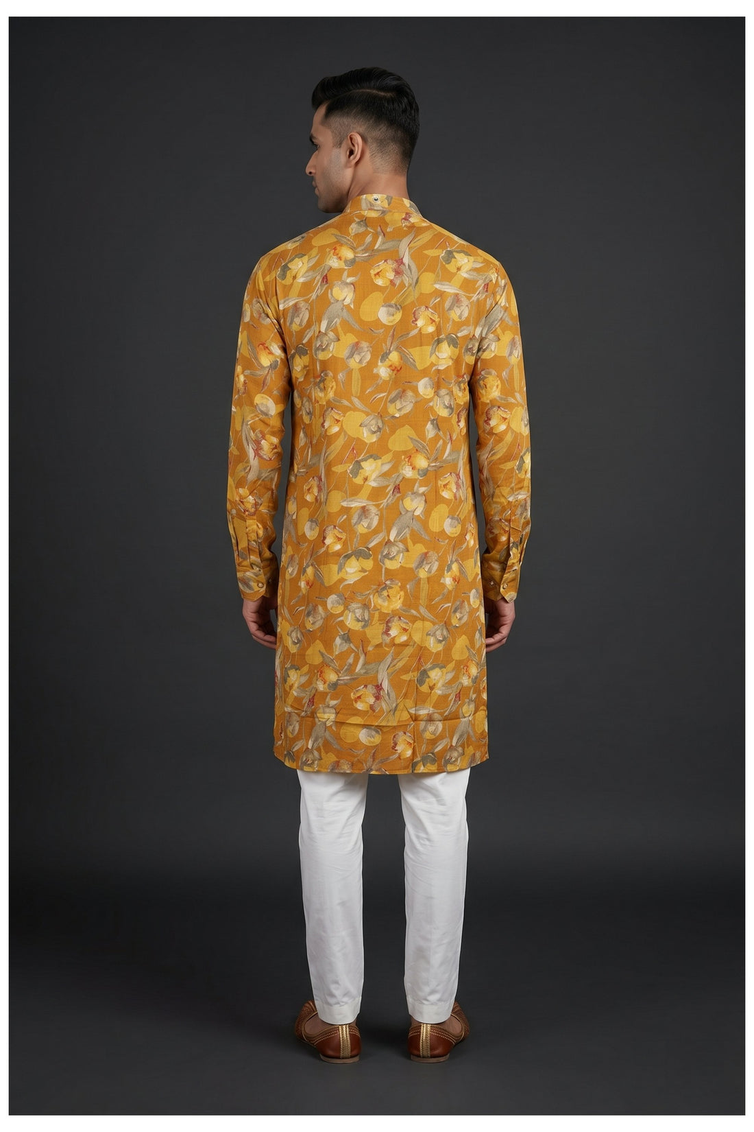 Mustard Floral Printed Men’S Kurta