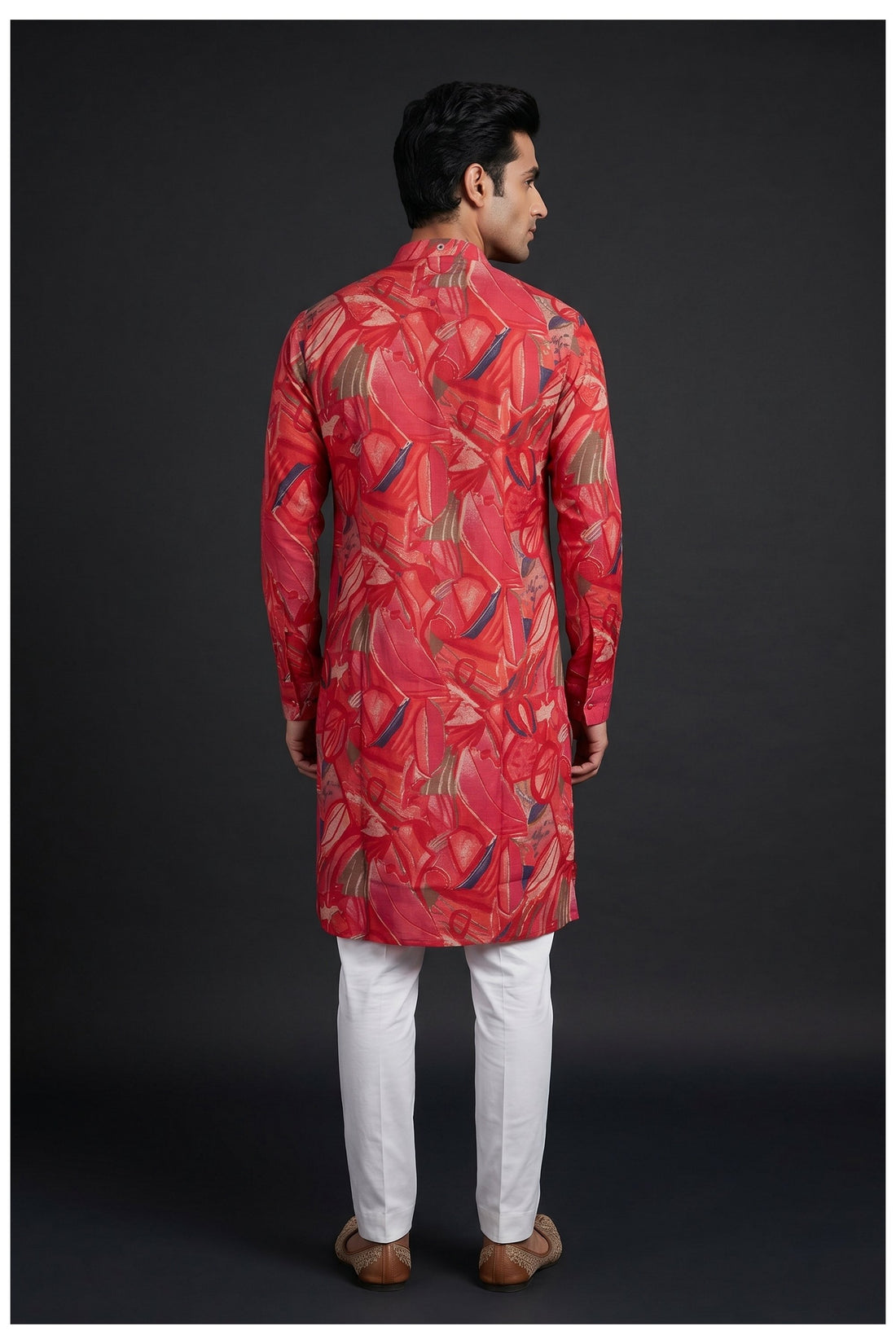 Crimson Red Abstract Printed Men'S Kurta