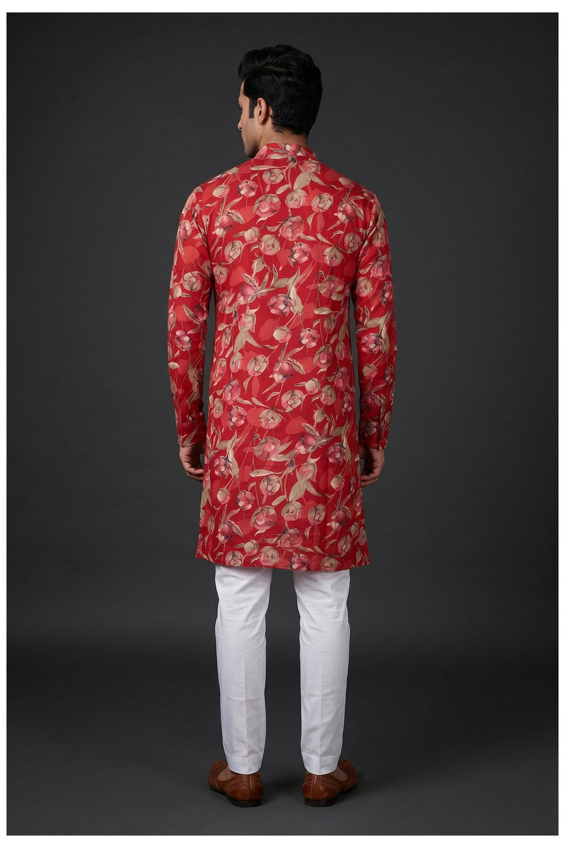 Red Floral Printed Men’S Kurta