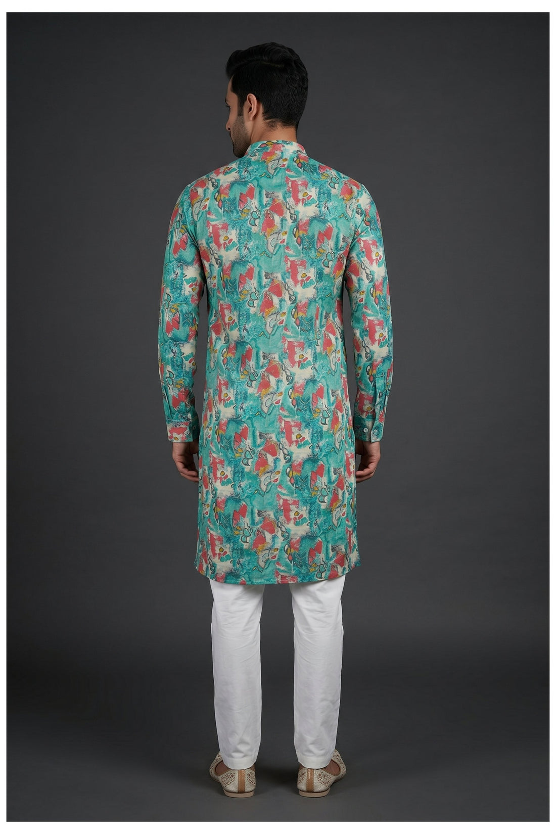 Aqua Abstract Printed Men’S Kurta Set