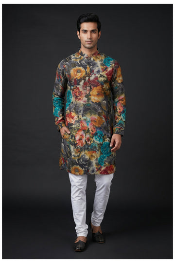 Multicolor Floral Printed Men'S Kurta