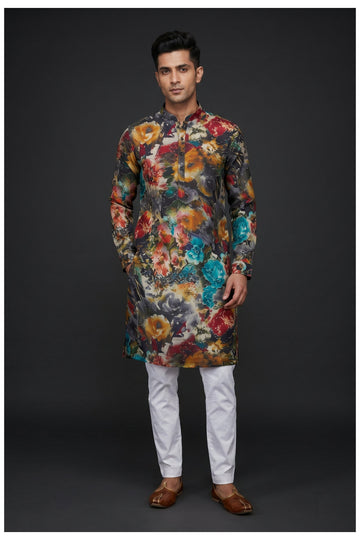 Multicolor Floral Printed Men'S Kurta