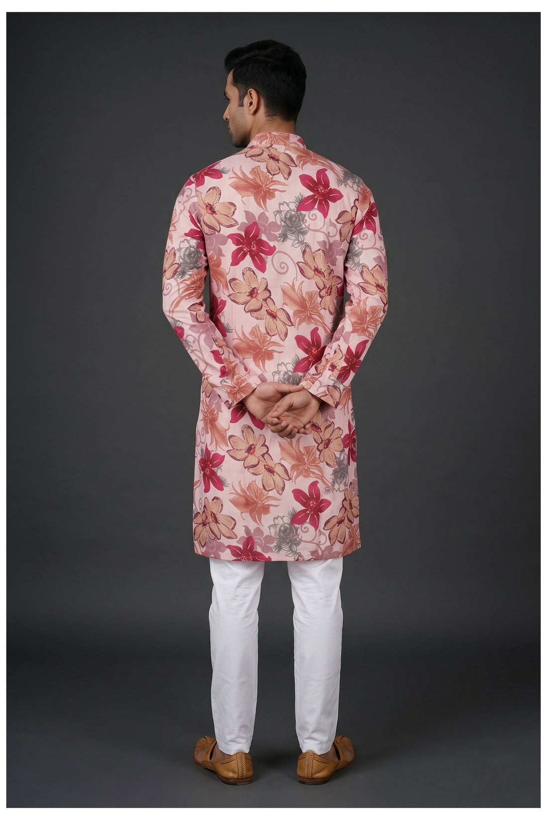 Light Pink Floral Printed Men'S Kurta