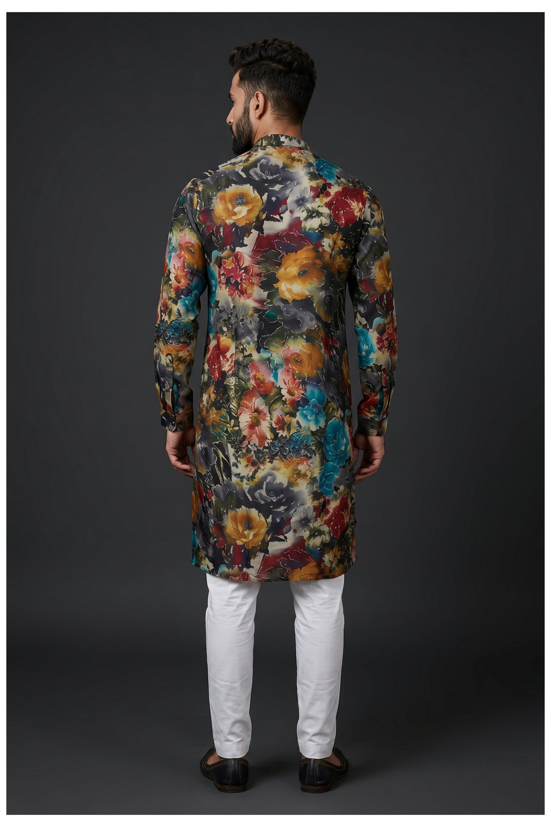 Dark Floral Printed Men’S Kurta Set