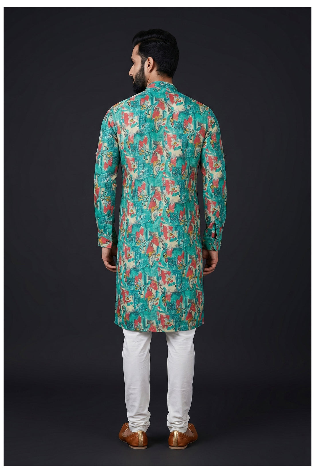 Teal Abstract Printed Men'S Kurta