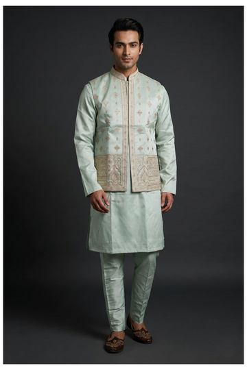 Men'S Embroidered Kurta Set With Koti