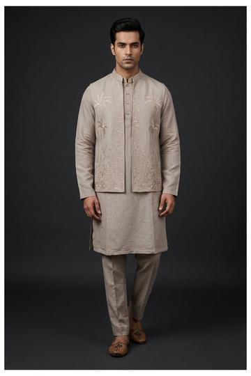 Men'S Embroidered Kurta Set With Koti