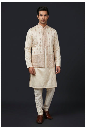 Ivory Embroidered Men'S Koti-Kurta Set
