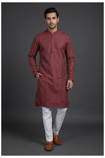 Maroon Mandarin Collar Men'S Kurta