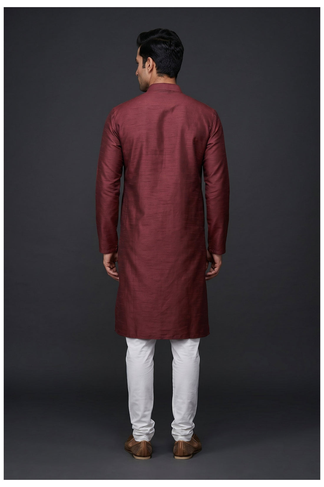 Maroon Mandarin Collar Men'S Kurta