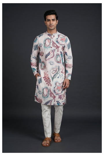 Pastel Abstract Printed Men’S Kurta Set
