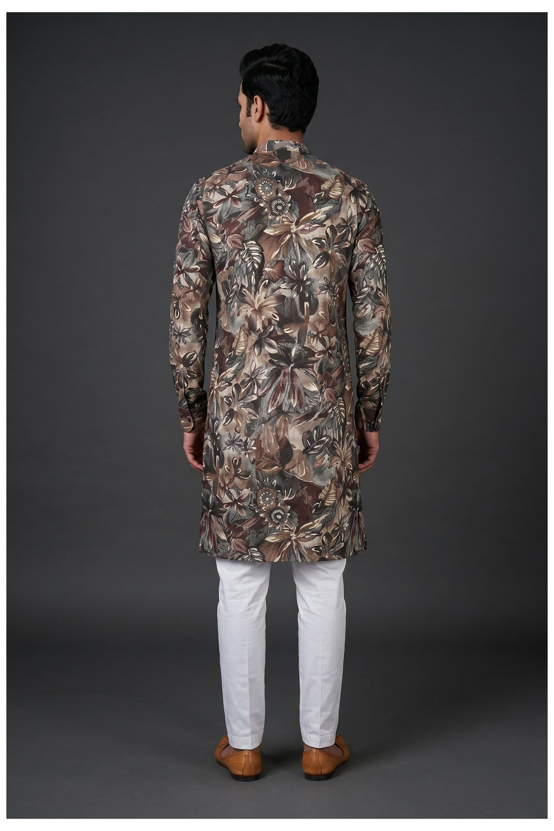 Brown Botanical Printed Men’S Kurta Set