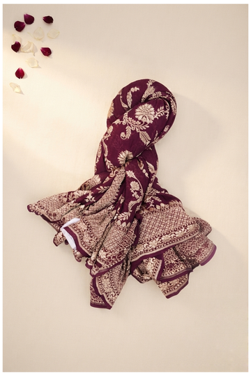 Wine Pure Silk Banarasi Wedding Saree