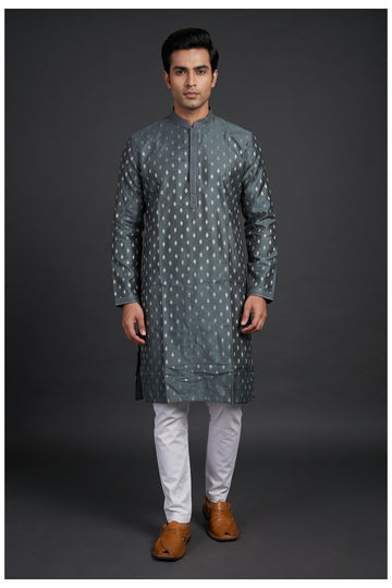 Steel Grey Butti Men'S Kurta