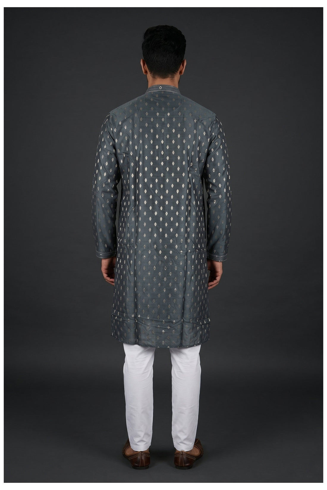Steel Grey Butti Men'S Kurta