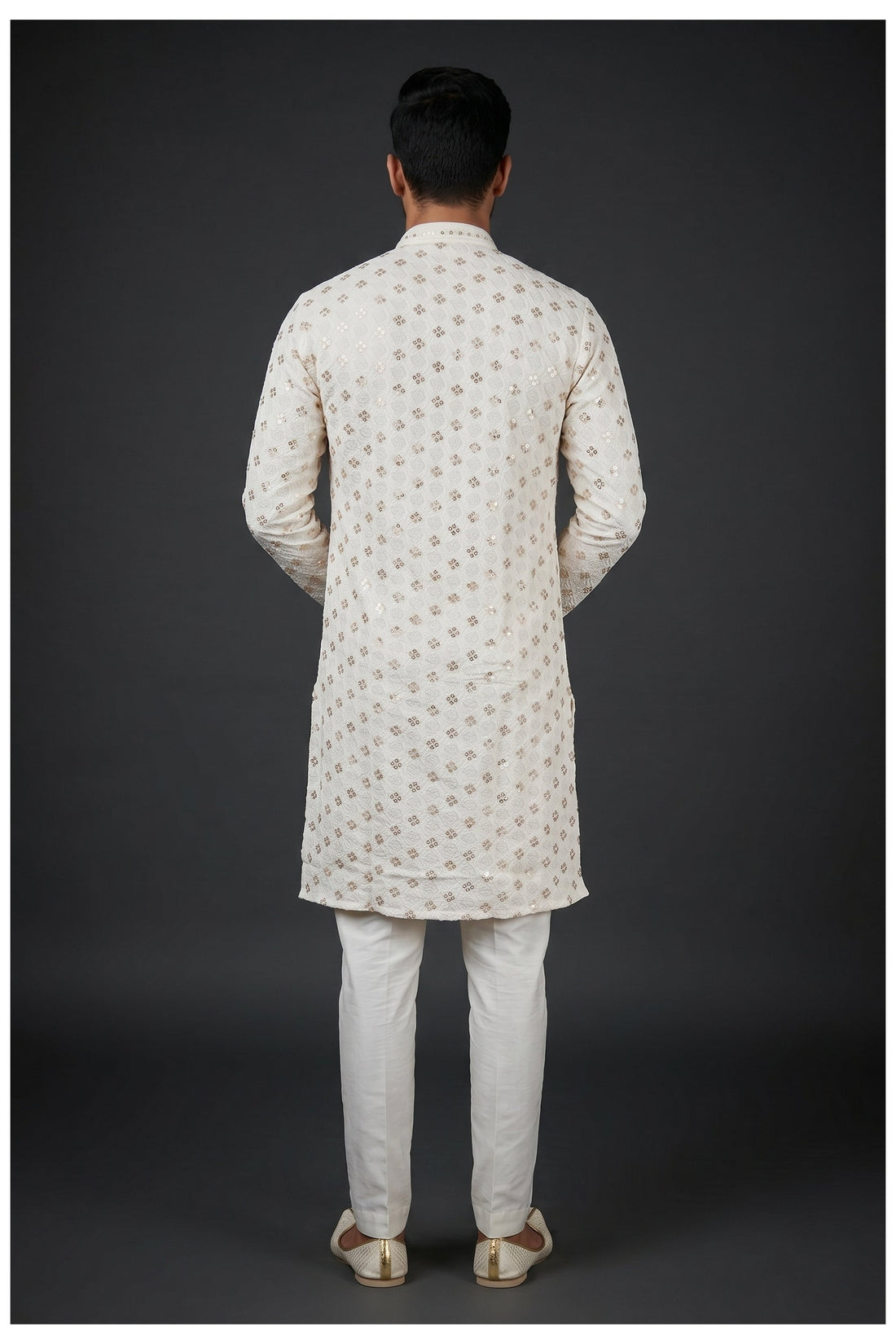 Off White Embroidered Men'S Kurta