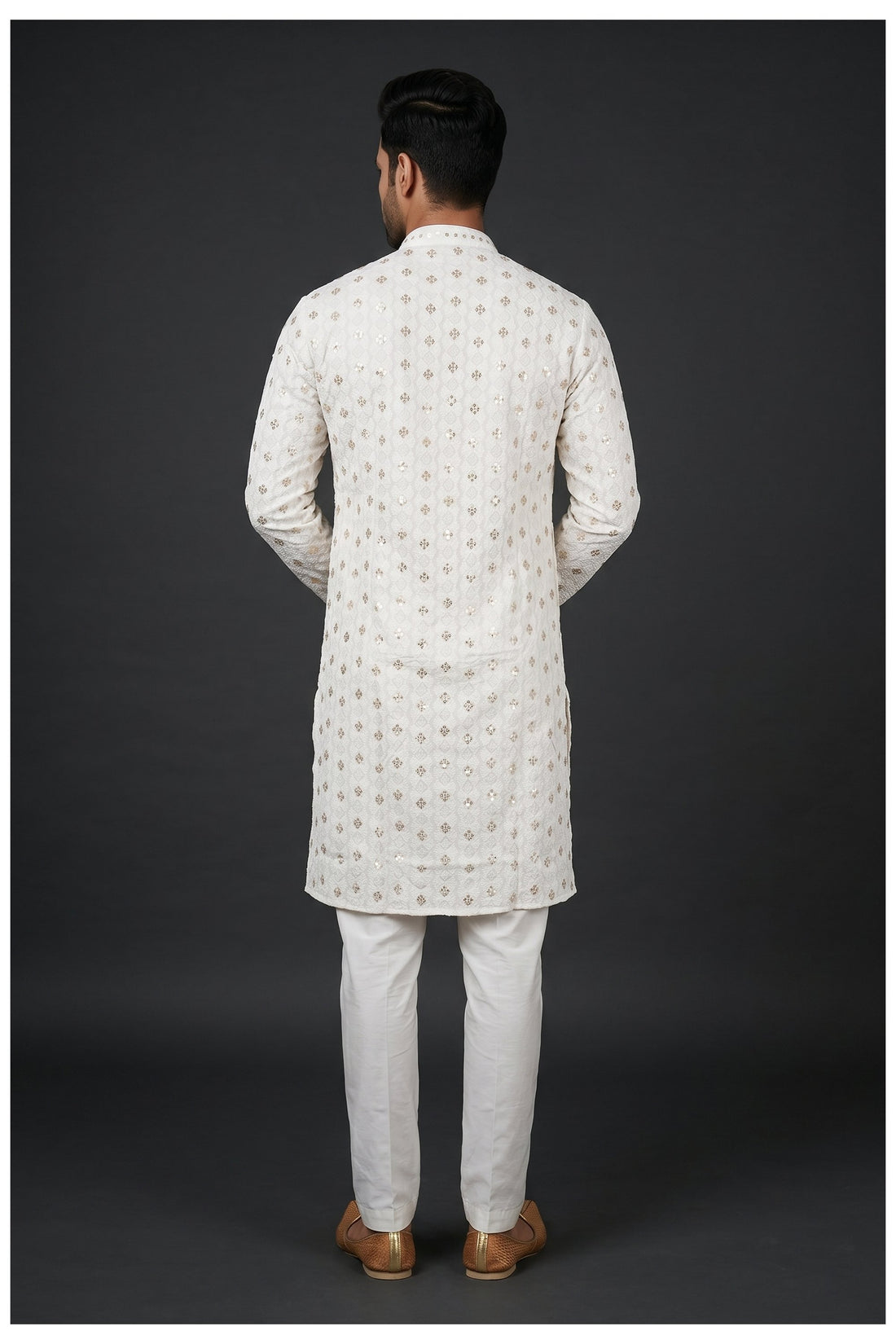 Off White Embroidered Men'S Kurta