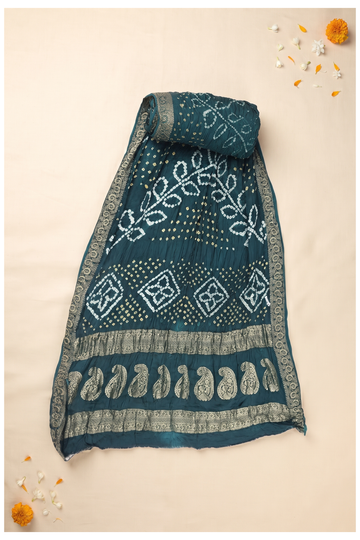 Teal Bandhni Gajji Silk Wedding Saree