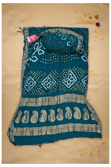 Teal Bandhni Gajji Silk Wedding Party Wear Saree