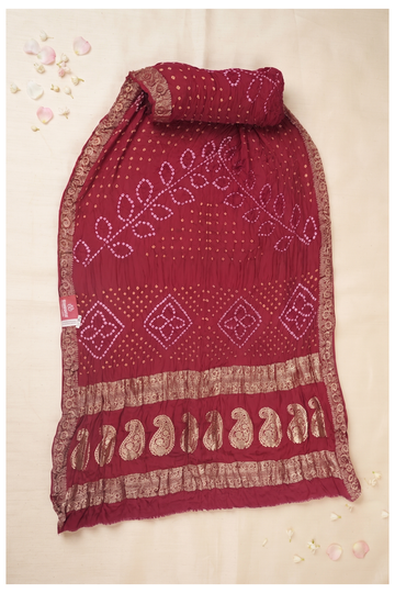 Maroon Gajji Silk Bandhni Wedding Saree