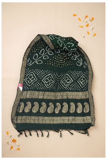 Bottle Green Bandhni Gajji Silk For Wedding And Mehendi