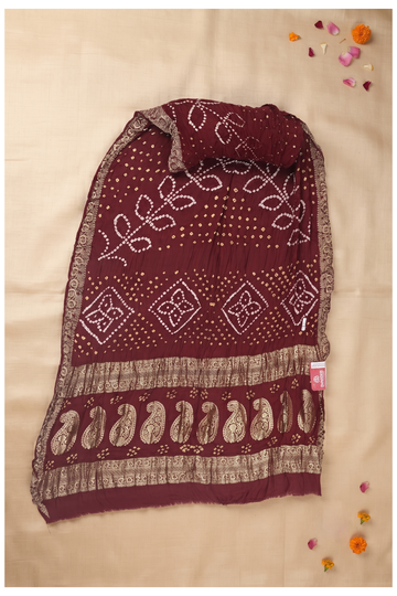 Wine Bandhni Gajji Silk Wedding Saree